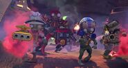 Sky Trooper with Landscaper, Archaeologist, and Wrestling Star in Zomboss Down Pack trailer