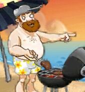 Crazy Dave as he appears in Neptuna's introduction comic, wearing swimming trunks