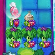 Three Umbrella Leaves next to each other, all with 4/4 because of Onion Rings' ability.