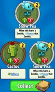 The player receiving two Snow Peas from a Basic Pack, along with Cactus