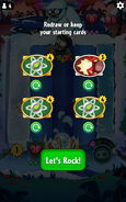 Three Plant Food cards in the mulligan screen along with one Berry Angry card