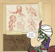 Concept art of Mummies and a flying carpet zombie.