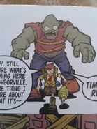 An Gargantuar attacks Nate Timely and a frog in the Plants vs. Zombies Comics