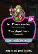 Cell Phone Zombie's statistics, note the comma in his card description