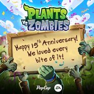 The Smash's arm on a promotional image for Plants vs. Zombies' 15th anniversary
