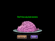 A brain in a game over screen of levels that do not allow loss of any lawn mowers (version 1.7-1.8)