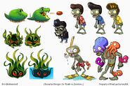 A concept art, featuring Big Wave Beach plants and zombies, including Snorkel Zombie (Plants vs. Zombies 2)