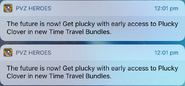 Two notifications for Plucky Clover being available for the Time Travel Bundle