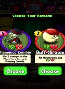 The player having the choice between Buff-Shroom and Flamenco Zombie as a prize for completing a level