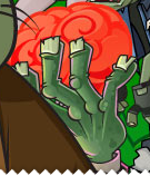 A zombie hand holding a brain on the Plants vs. Zombies website