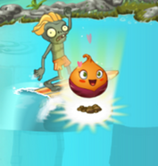 Surfer Zombie surfing backwards (this only happens if Plant Food is used on a Sweet Potato)