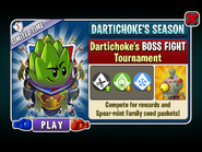 Zombot Tomorrow-tron in an advertisement for Dartichoke's BOSS FIGHT Tournament in Arena (Dartichoke's Selective Season)