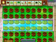 A Pool level with Lily Pads on every Pool square, and with Flower Pots on all ground rows