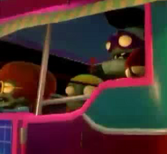 Imp in a bus with Super Brainz and Disco Zombie