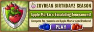 Apple Mortar in an advertisement for Apple Mortar's Escalating Tournament in Arena on the main menu