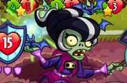 Immorticia's pose when a plant hero is hit over 4 damage or legendary zombie is played