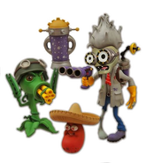 A Pea Gatling figure with Sombrero Bean Bomb, Zombie Heal Station and Scientist figures