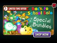 An in-game advertisement promoting Electric Peashooter and Solar Tomato for the Back to School Sale Special Bundles