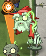 A glowing Lawnbowl Wizard Zombie