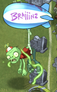 A glowing Lawnbowl Balloon Zombie