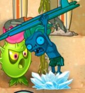 Frozen Surfer Zombie about to destroy a plant