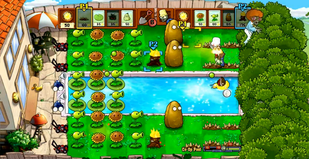 Pvz coop. Растения против зомби локация бассейн. plants vs zombies поле. plants vs zombies локация бассейн. pvz 1 растения.