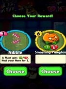 The player having the choice between Smashing Pumpkin and Nibble as a prize for completing a level