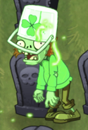 A glowing Luck O' Buckethead Zombie