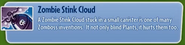 Zombie Stink Cloud's stickerbook description in Garden Warfare