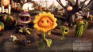 The four different plant classes (from left to right) Chomper, Sunflower, Peashooter, and Cactus