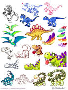 Concept art of Dinosaur, along with Raptor, Stegosaurus, Pterodactyl, T-rex, Ankylosaurus