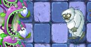 A Treasure Yeti being dragged into a Chomper