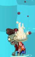 Apple Mortar's projectile hitting a Pompadour Zombie