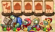 Team Mascot being boosted by Camel Crossing, along with Cardboard Robot Zombie, Wizard Gargantuar, All-Star Zombie and Cell Phone Zombie