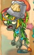 A Buckethead Bikini Zombie with kelps (Low tides only)