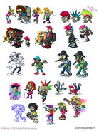 Concept art of some of Dr. Zomboss' forms, along with other Neon Mixtape Tour zombies