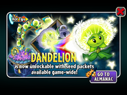 An advertisement of Dandelion unlockable with seed packets