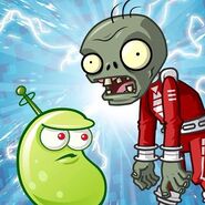 An image of Laser Bean with a Future Zombie posted on the Plants vs. Zombies Facebook page