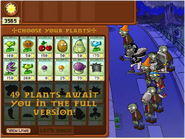 All the plants and zombies (except Flag Zombie) available on online version