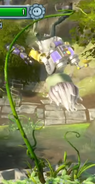 A Scientist trapped by a Spikeweed, hanging upside-down