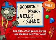 Chinese New Year Zombie in an ad for a Chinese New Year sale on all PopCap games