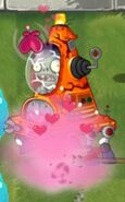 Robo-Cone Zombie absorbing Blooming Heart's projectile which deals maximum damage