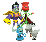 A Rose figure with a Super Brainz, Stinky Goat and Mr. Electro figures