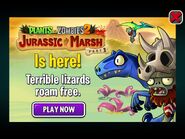 A raptor and a pterodactyl (along with a Jurassic Fossilhead) in an advertisement for Jurassic Marsh Part