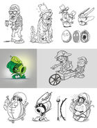 Concept art of Coffee Zombie and other plants and zombies