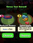 The player having the choice between Backyard Bounce and Spineapple as a prize for completing a level