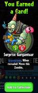 The player earning Surprise Gargantuar after completing the 4th step in Template:PvZHLink' Hero Quest