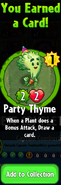 The player earning Party Thyme after completing the 4th step in Captain Combustible's Hero Quest