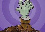 A zombie hand emerging from the ground