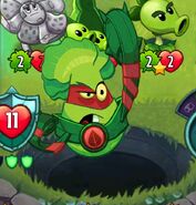 Grass Knuckles' pose when a zombie hero is dealt over 4 damage or legendary plant is played